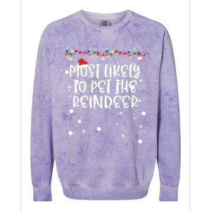 Most Likely To Pet Reindeer Christmas Funny Family Matching Gift Colorblast Crewneck Sweatshirt