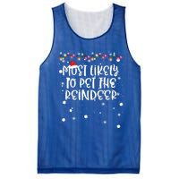 Most Likely To Pet Reindeer Christmas Funny Family Matching Gift Mesh Reversible Basketball Jersey Tank