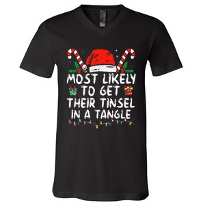 Most Likely To Get Their Tinsel In A Tangle Family Christmas V-Neck T-Shirt