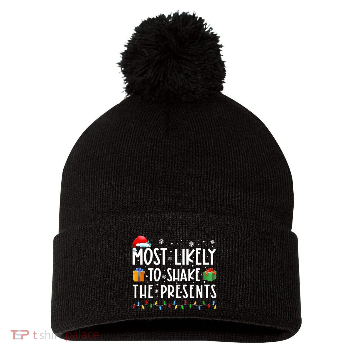 Most Likely To Shake The Presents Family Matching Christmas Pom Pom 12in Knit Beanie