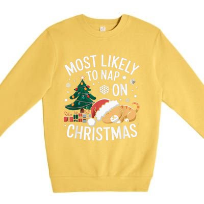 Most Likely To Nap On Christmas Matching Family Christmas Premium Crewneck Sweatshirt