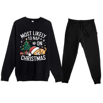 Most Likely To Nap On Christmas Matching Family Christmas Premium Crewneck Sweatsuit Set