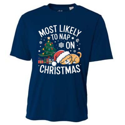 Most Likely To Nap On Christmas Matching Family Christmas Cooling Performance Crew T-Shirt