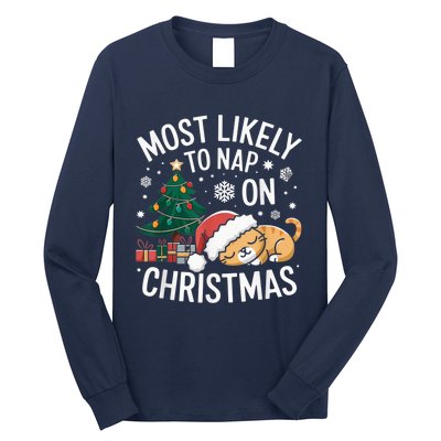 Most Likely To Nap On Christmas Matching Family Christmas Long Sleeve Shirt