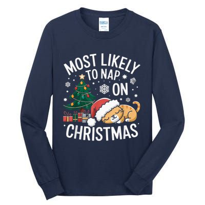 Most Likely To Nap On Christmas Matching Family Christmas Tall Long Sleeve T-Shirt