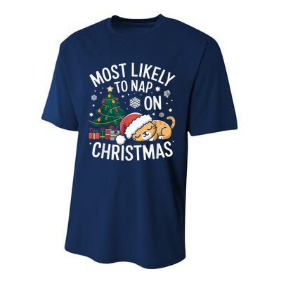 Most Likely To Nap On Christmas Matching Family Christmas Performance Sprint T-Shirt