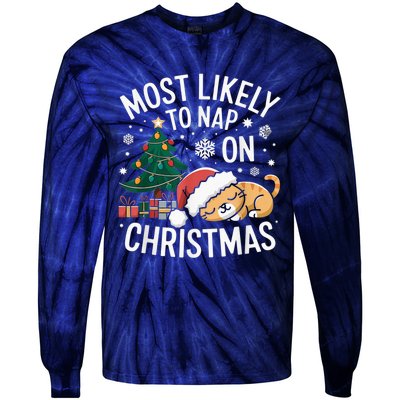 Most Likely To Nap On Christmas Matching Family Christmas Tie-Dye Long Sleeve Shirt