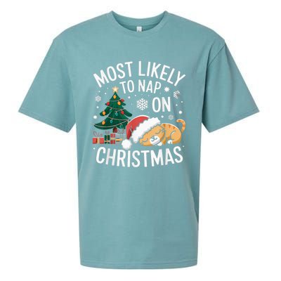 Most Likely To Nap On Christmas Matching Family Christmas Sueded Cloud Jersey T-Shirt