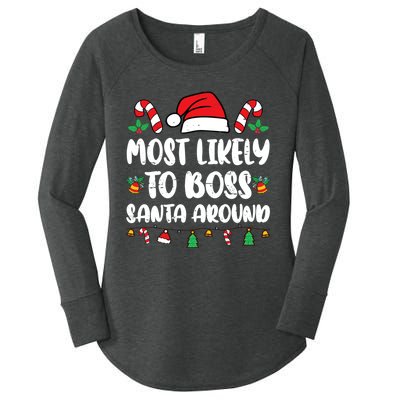 Most Likely To Boss Santa Around Christmas Family Pajamas Women's Perfect Tri Tunic Long Sleeve Shirt