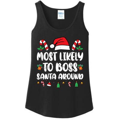 Most Likely To Boss Santa Around Christmas Family Pajamas Ladies Essential Tank