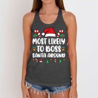 Most Likely To Boss Santa Around Christmas Family Pajamas Women's Knotted Racerback Tank