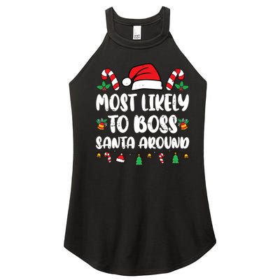 Most Likely To Boss Santa Around Christmas Family Pajamas Women's Perfect Tri Rocker Tank