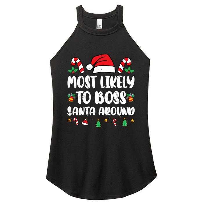 Most Likely To Boss Santa Around Christmas Family Pajamas Women's Perfect Tri Rocker Tank