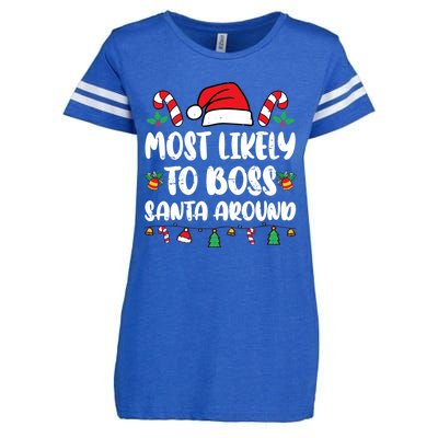 Most Likely To Boss Santa Around Christmas Family Pajamas Enza Ladies Jersey Football T-Shirt