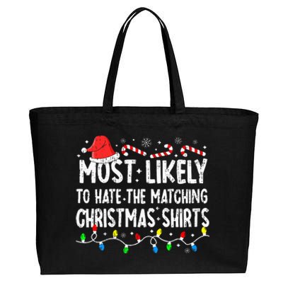 Most Likely To Hate Matching Christmas Family Pajamas Cotton Canvas Jumbo Tote