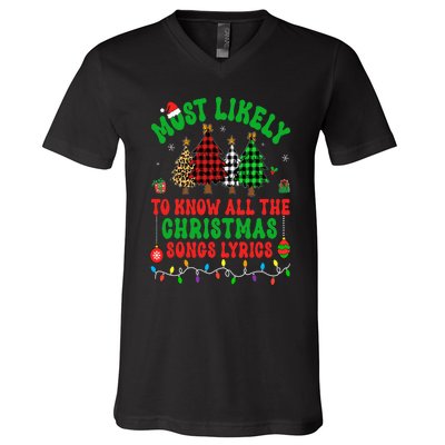 Most Likely To Know All The Christmas Songs Lyrics Pajamas V-Neck T-Shirt