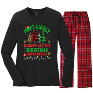 Most Likely To Know All The Christmas Songs Lyrics Pajamas Women's Long Sleeve Flannel Pajama Set 