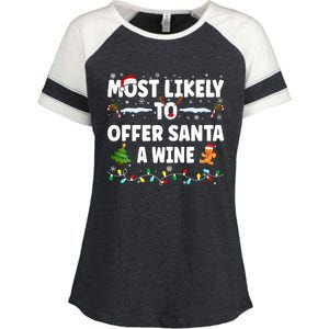 Most Likely To Offer Santa A Wine Enza Ladies Jersey Colorblock Tee