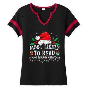 Most Likely To Read A Book Matching Family Christmas Ladies Halftime Notch Neck Tee