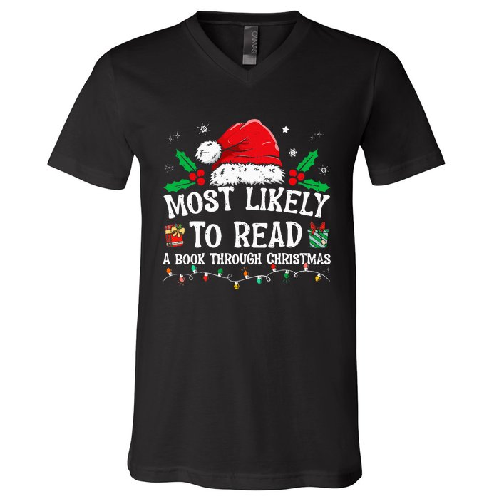 Most Likely To Read A Book Matching Family Christmas V-Neck T-Shirt