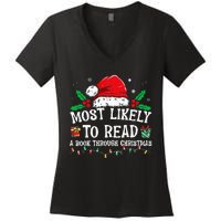 Most Likely To Read A Book Matching Family Christmas Women's V-Neck T-Shirt