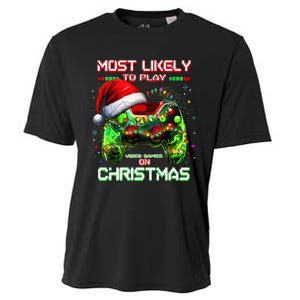 Most Likely To Play Video Games On Christmas Santa Gift Cooling Performance Crew T-Shirt