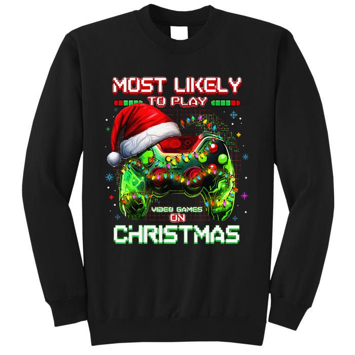 Most Likely To Play Video Games On Christmas Santa Gift Sweatshirt