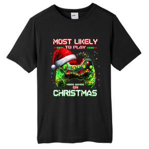 Most Likely To Play Video Games On Christmas Santa Gift Tall Fusion ChromaSoft Performance T-Shirt