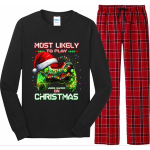 Most Likely To Play Video Games On Christmas Santa Gift Long Sleeve Pajama Set