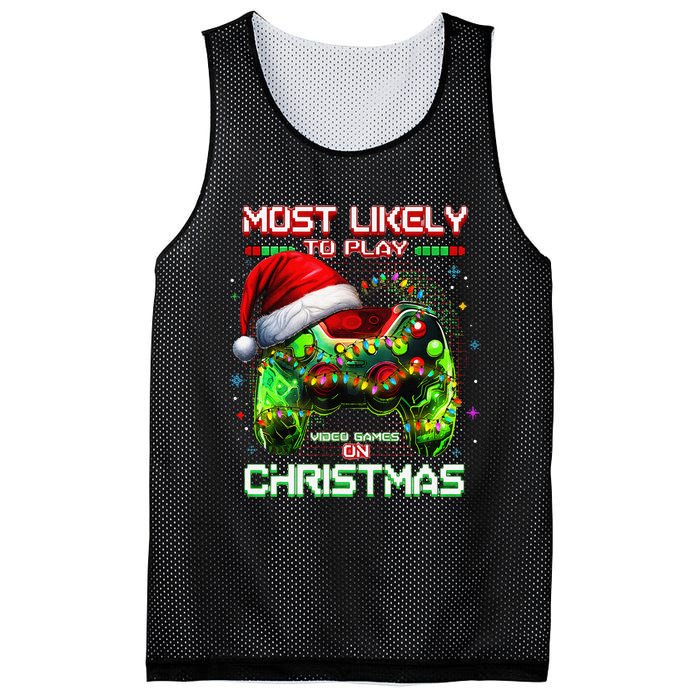 Most Likely To Play Video Games On Christmas Santa Gift Mesh Reversible Basketball Jersey Tank