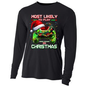 Most Likely To Play Video Games On Christmas Santa Gift Cooling Performance Long Sleeve Crew