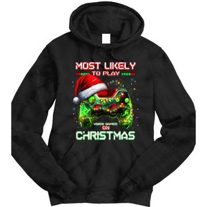 Most Likely To Play Video Games On Christmas Santa Gift Tie Dye Hoodie