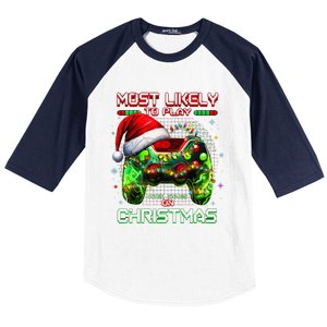 Most Likely To Play Video Games On Christmas Santa Gift Baseball Sleeve Shirt