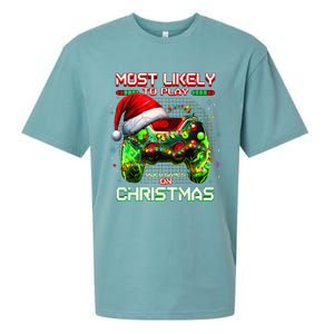 Most Likely To Play Video Games On Christmas Santa Gift Sueded Cloud Jersey T-Shirt