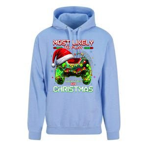 Most Likely To Play Video Games On Christmas Santa Gift Unisex Surf Hoodie