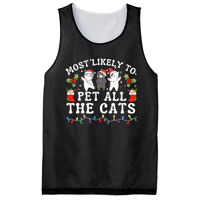 Most Likely To Pet All The Cats Cute 2025 Christmas Cat Mesh Reversible Basketball Jersey Tank