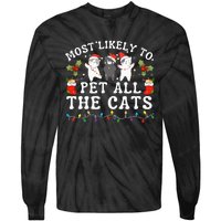 Most Likely To Pet All The Cats Cute 2025 Christmas Cat Tie-Dye Long Sleeve Shirt