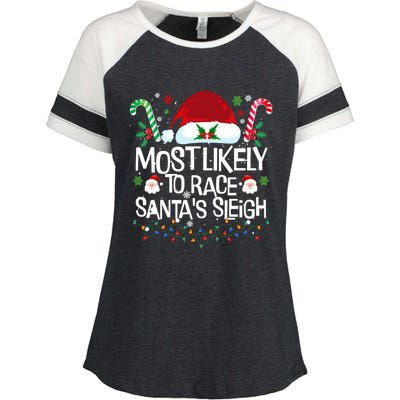 Most Likely To Race SantaS Sleigh Christmas Pajamas Gift Enza Ladies Jersey Colorblock Tee