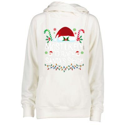 Most Likely To Race SantaS Sleigh Christmas Pajamas Gift Womens Funnel Neck Pullover Hood