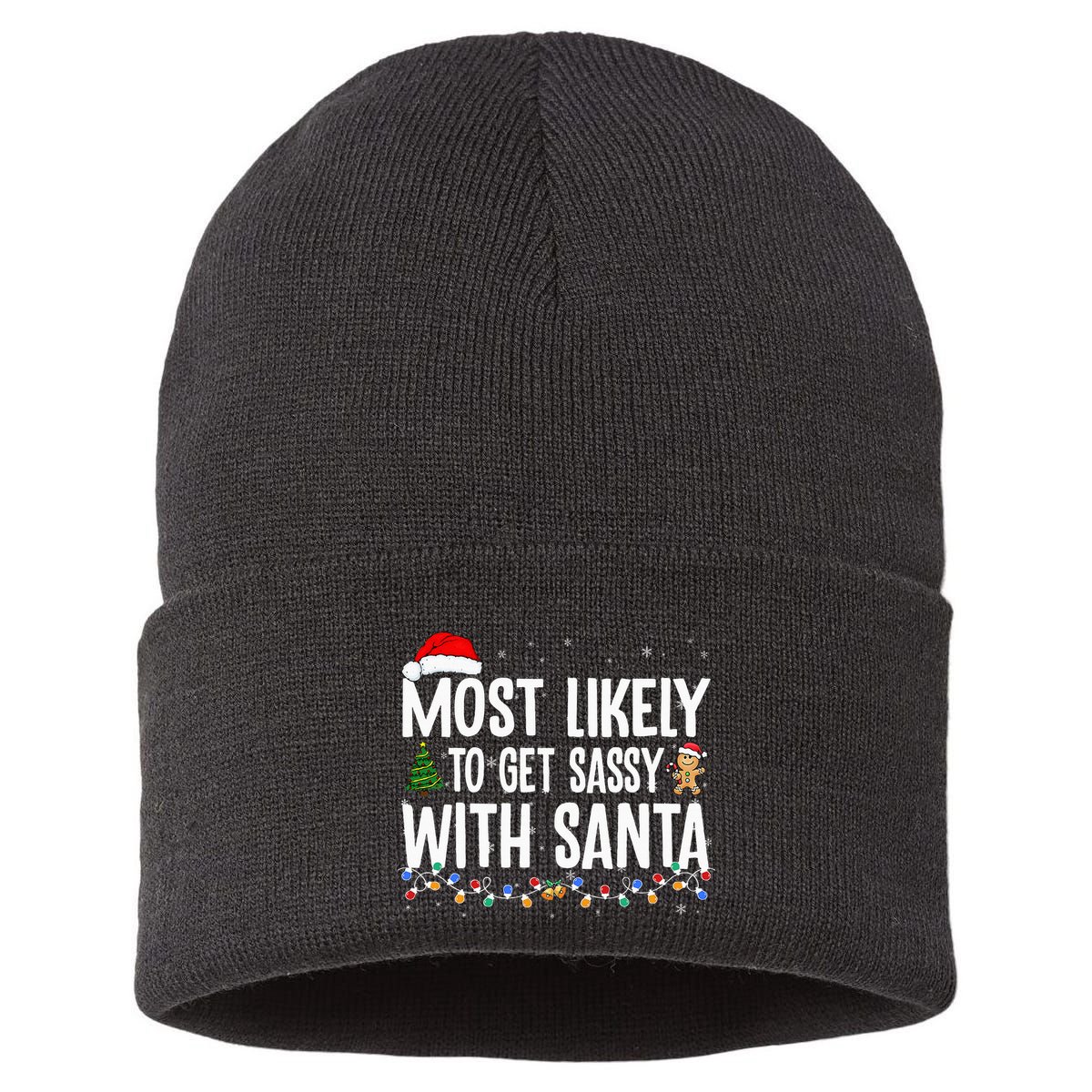 Most Likely To Get Sassy with Santa Funny Family Christmas  Sustainable Knit Beanie