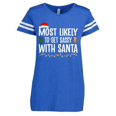 Most Likely To Get Sassy with Santa Funny Family Christmas  Enza Ladies Jersey Football T-Shirt