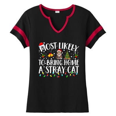 Most Likely To Bring Home A Stray Cat Matching Christmas Ladies Halftime Notch Neck Tee