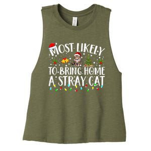 Most Likely To Bring Home A Stray Cat Matching Christmas Women's Racerback Cropped Tank