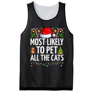 Most Likely To Pet All The Cats Funny Cat Lover Christmas Mesh Reversible Basketball Jersey Tank