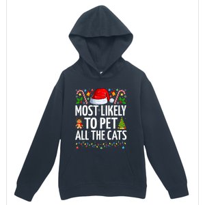 Most Likely To Pet All The Cats Funny Cat Lover Christmas Urban Pullover Hoodie