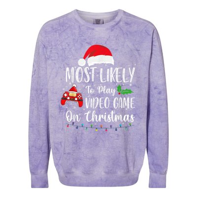 Most Likely To Play Video Games On Christmas Gamer Lovers Gift Colorblast Crewneck Sweatshirt