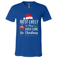 Most Likely To Play Video Games On Christmas Gamer Lovers Gift V-Neck T-Shirt