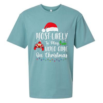 Most Likely To Play Video Games On Christmas Gamer Lovers Gift Sueded Cloud Jersey T-Shirt