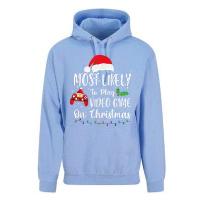 Most Likely To Play Video Games On Christmas Gamer Lovers Gift Unisex Surf Hoodie