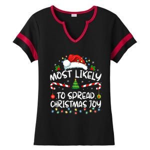 Most Likely To Spread Christmas Joy Family Matching Pajamas Ladies Halftime Notch Neck Tee